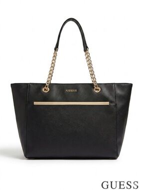 GUESS Alessandra Black Saffiano Tote Bag
